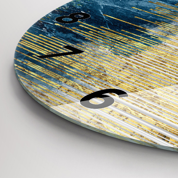 Round glass wall clock Decorative pattern and gold