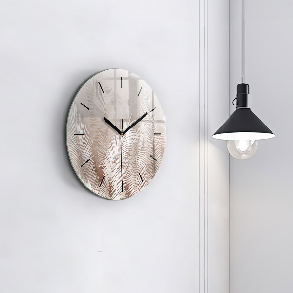 Round glass wall clock Tropical boho leaves