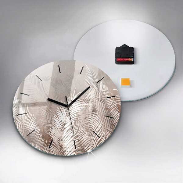 Round glass wall clock Tropical boho leaves