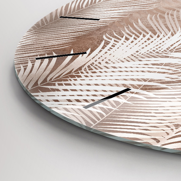 Round glass wall clock Tropical boho leaves