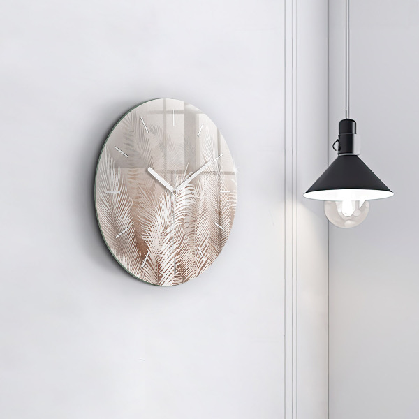 Round glass wall clock Tropical boho leaves