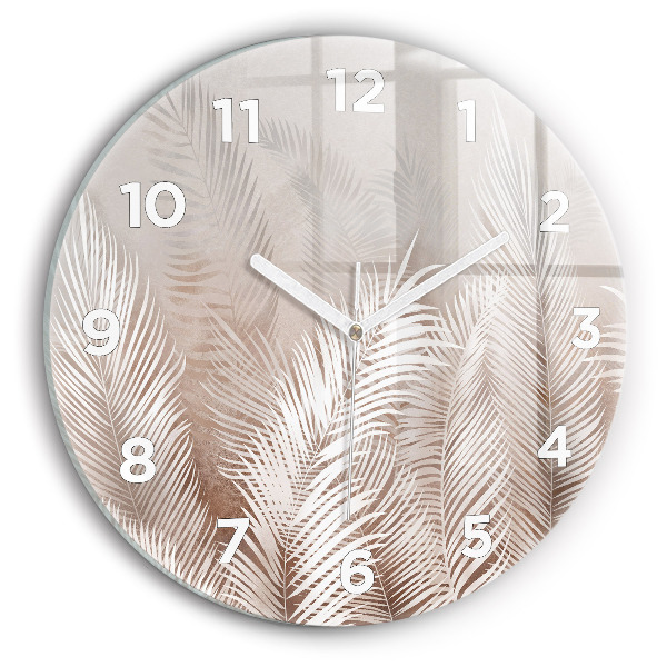 Round glass wall clock Tropical boho leaves