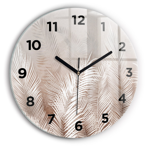 Round glass wall clock Tropical boho leaves