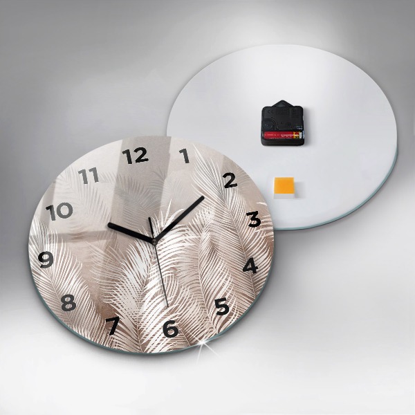 Round glass wall clock Tropical boho leaves