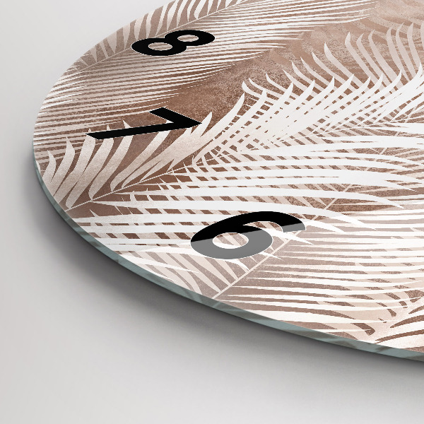 Round glass wall clock Tropical boho leaves