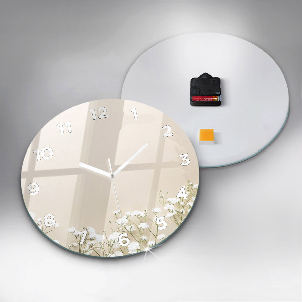 Round glass wall clock Blooming gypsophila flowers