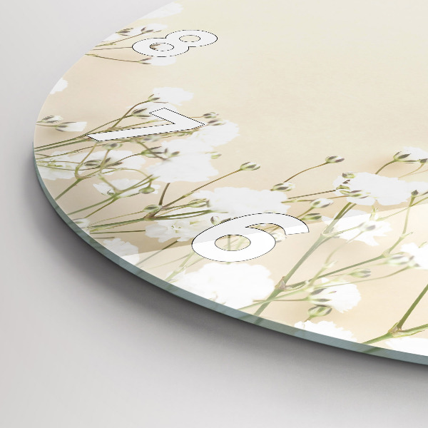 Round glass wall clock Blooming gypsophila flowers