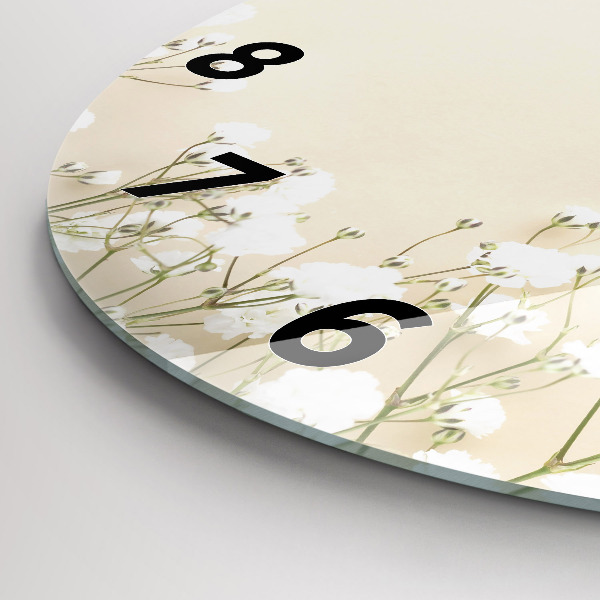 Round glass wall clock Blooming gypsophila flowers