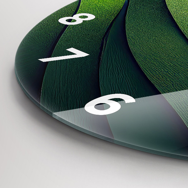 Round glass wall clock Green fields abstract