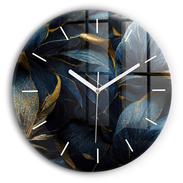 Round glass wall clock Decorative flowers