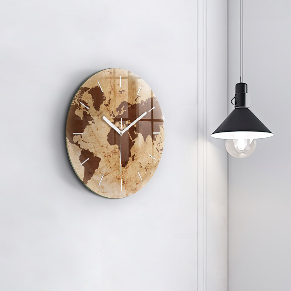 Round glass wall clock Vintage world map