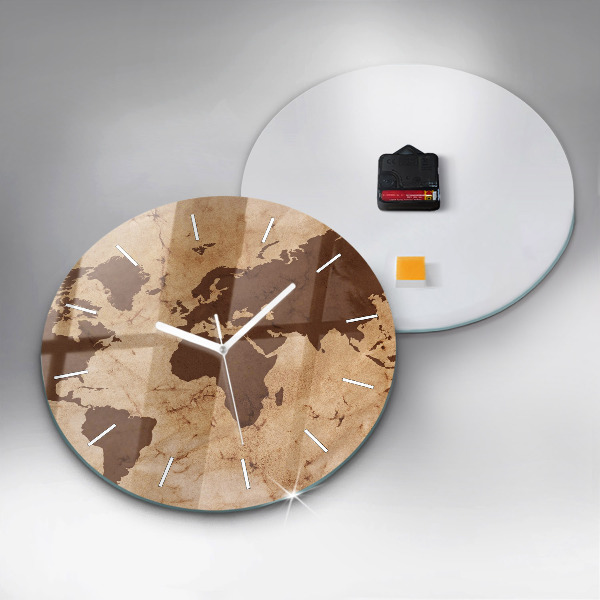 Round glass wall clock Vintage world map