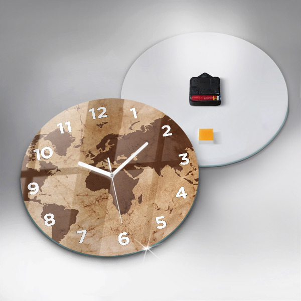 Round glass wall clock Vintage world map