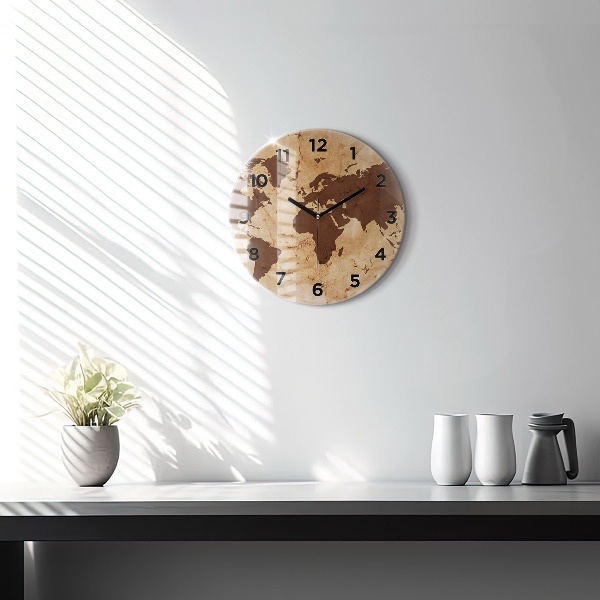 Round glass wall clock Vintage world map
