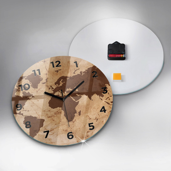 Round glass wall clock Vintage world map