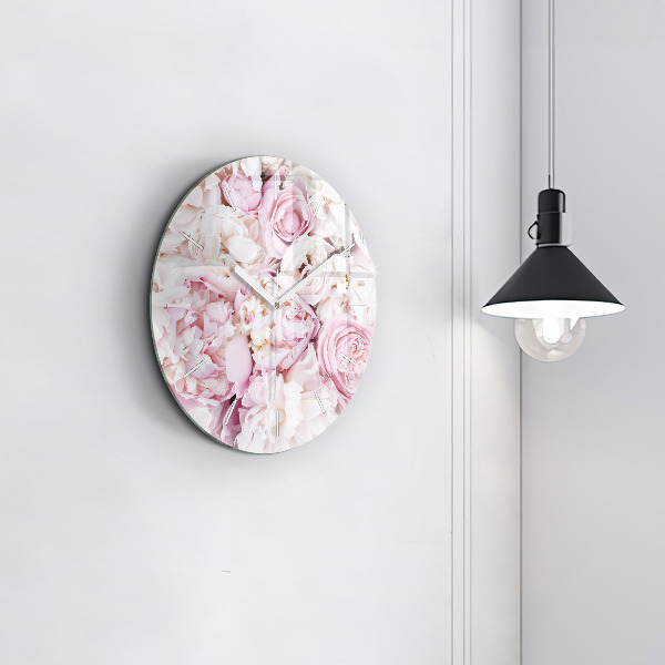 Round glass wall clock Decorative flowers