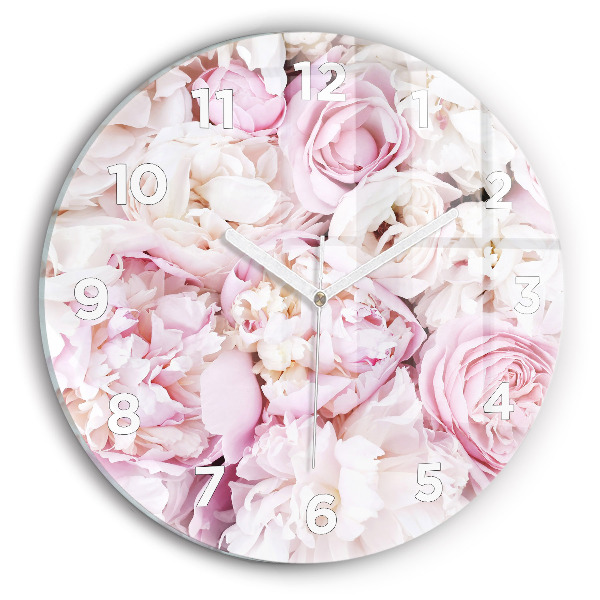 Round glass wall clock Decorative flowers