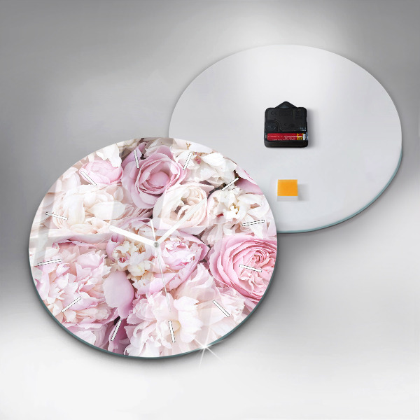 Round glass wall clock Decorative flowers