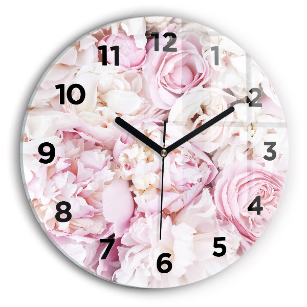 Round glass wall clock Decorative flowers