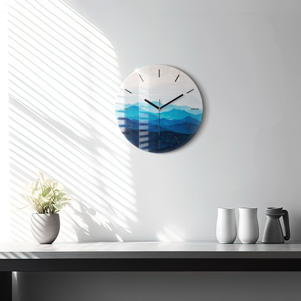 Round glass wall clock Watercolor mountains