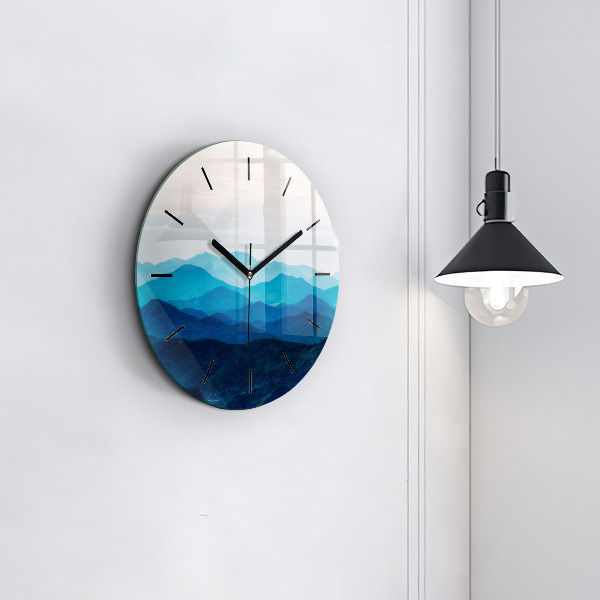Round glass wall clock Watercolor mountains
