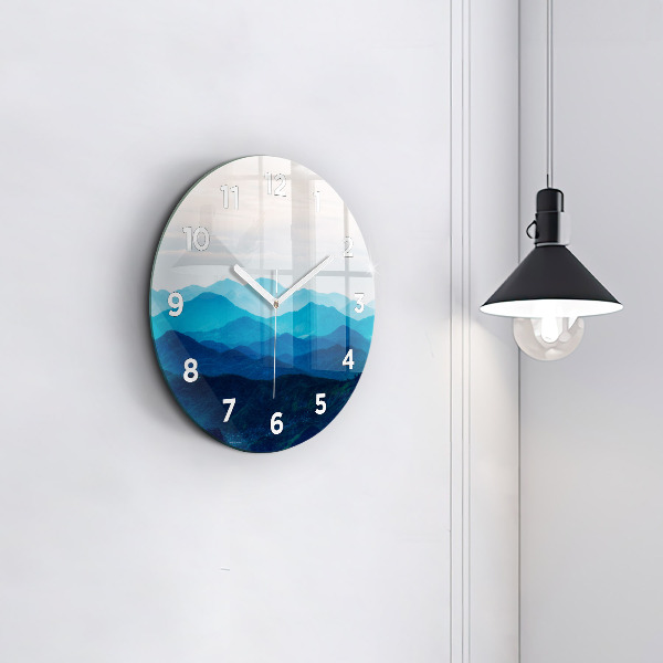 Round glass wall clock Watercolor mountains