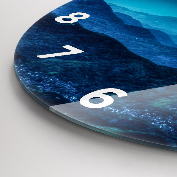 Round glass wall clock Watercolor mountains