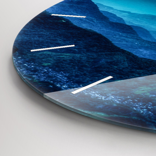 Round glass wall clock Watercolor mountains