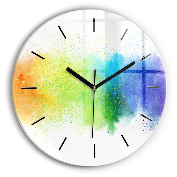 Round glass wall clock Abstract rainbow