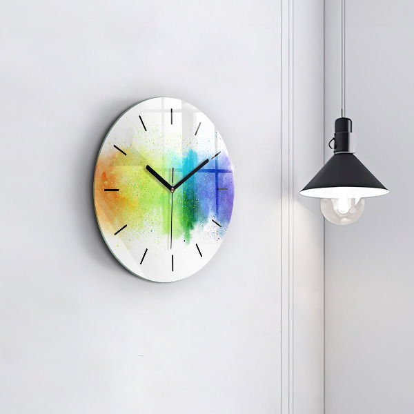 Round glass wall clock Abstract rainbow