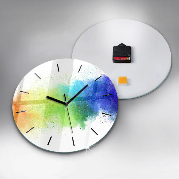 Round glass wall clock Abstract rainbow
