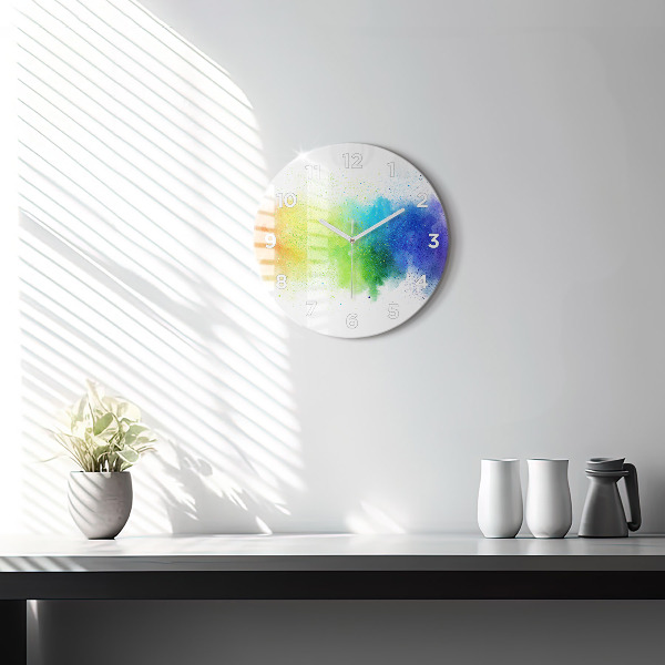 Round glass wall clock Abstract rainbow
