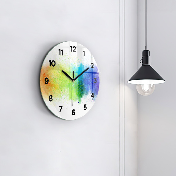Round glass wall clock Abstract rainbow