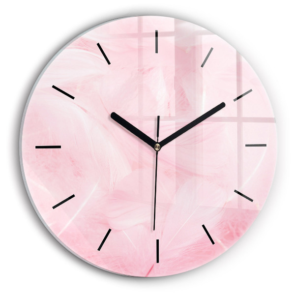 Round glass wall clock Feathers – abstract