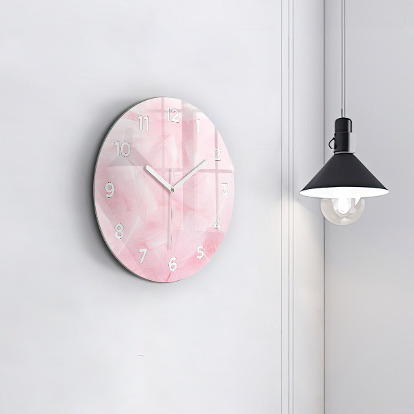 Round glass wall clock Feathers – abstract