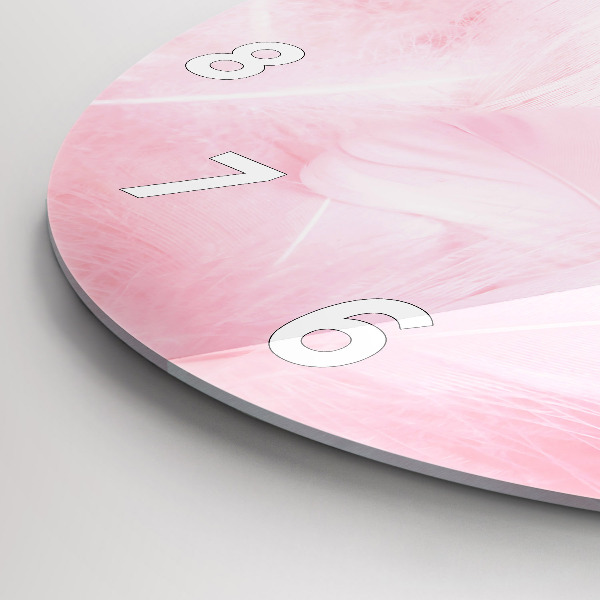 Round glass wall clock Feathers – abstract