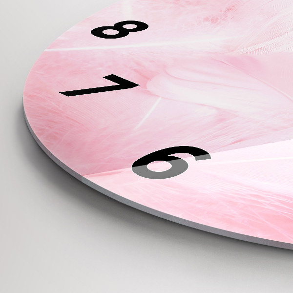 Round glass wall clock Feathers – abstract