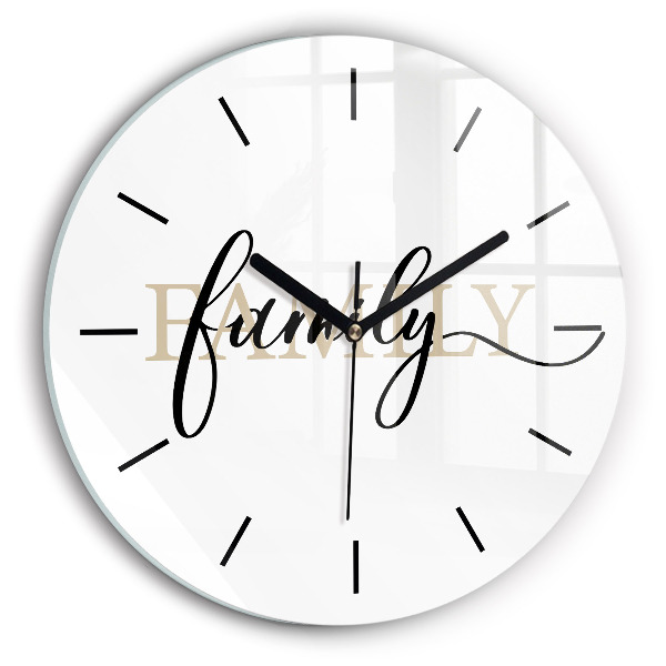 Round glass wall clock Family inscription