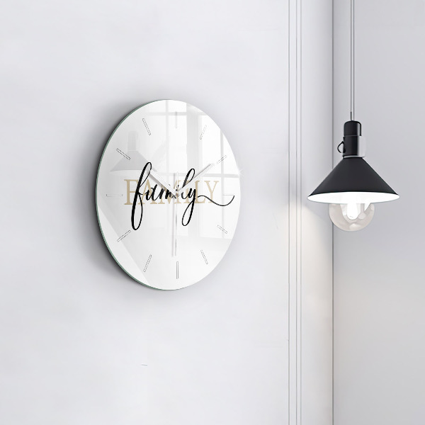 Round glass wall clock Family inscription