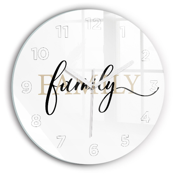 Round glass wall clock Family inscription