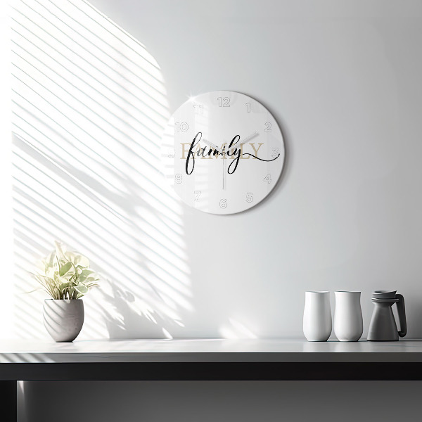 Round glass wall clock Family inscription