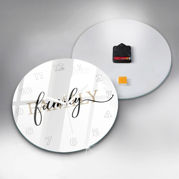 Round glass wall clock Family inscription