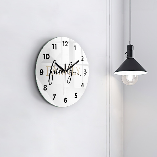 Round glass wall clock Family inscription