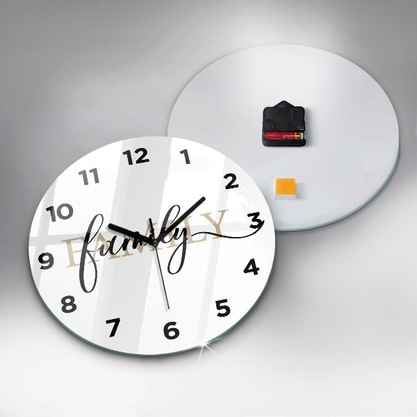 Round glass wall clock Family inscription