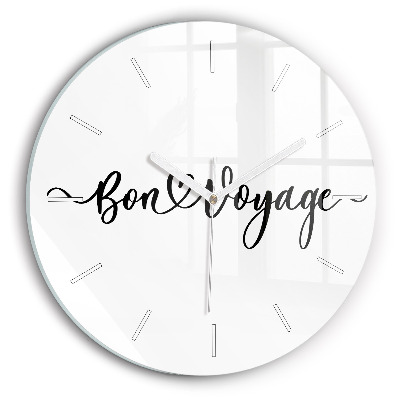 Round glass wall clock The inscription Bon voyage