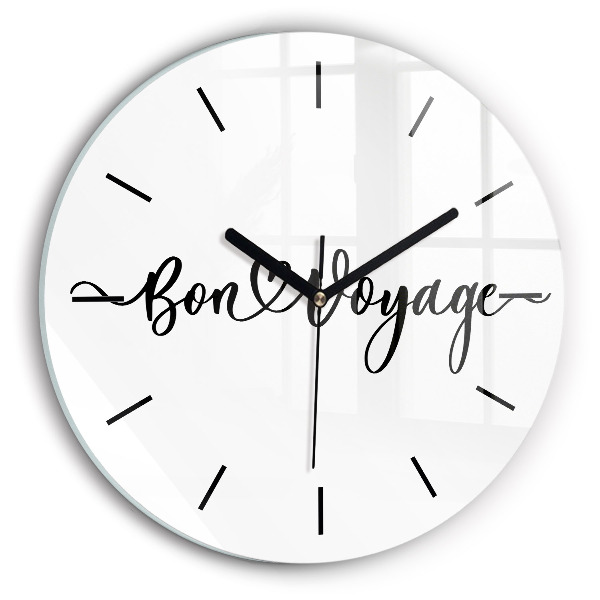 Round glass wall clock The inscription Bon voyage