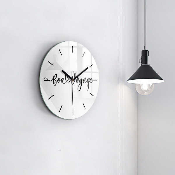 Round glass wall clock The inscription Bon voyage