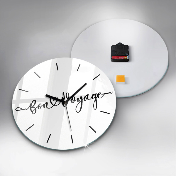 Round glass wall clock The inscription Bon voyage
