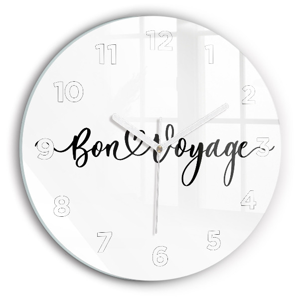 Round glass wall clock The inscription Bon voyage