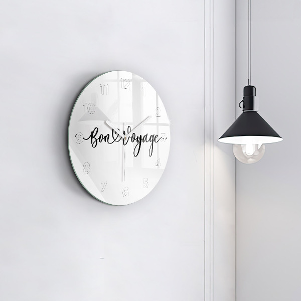 Round glass wall clock The inscription Bon voyage